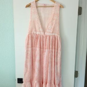 Nolita Denimes Pink Sleeveless Feminine Tiered Maxi Dress Deep V-Neck One Sz